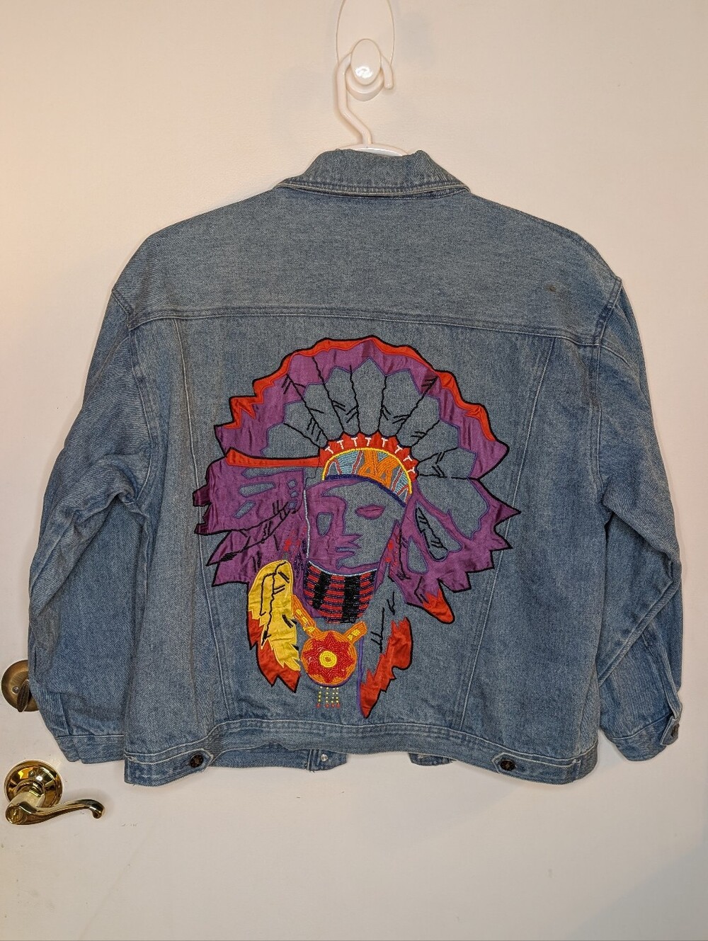 Embroidered Blue Denim Jacket - Southwestern Native American Size Large